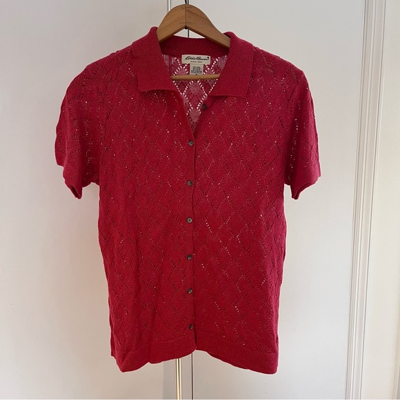 Eddie Bauer Raspberry Open Knit Collared Cardigan - Picture 2 of 5